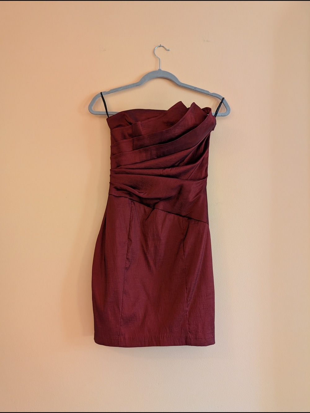 Jessica McClintock Strapless Wine-Red Mini Dress